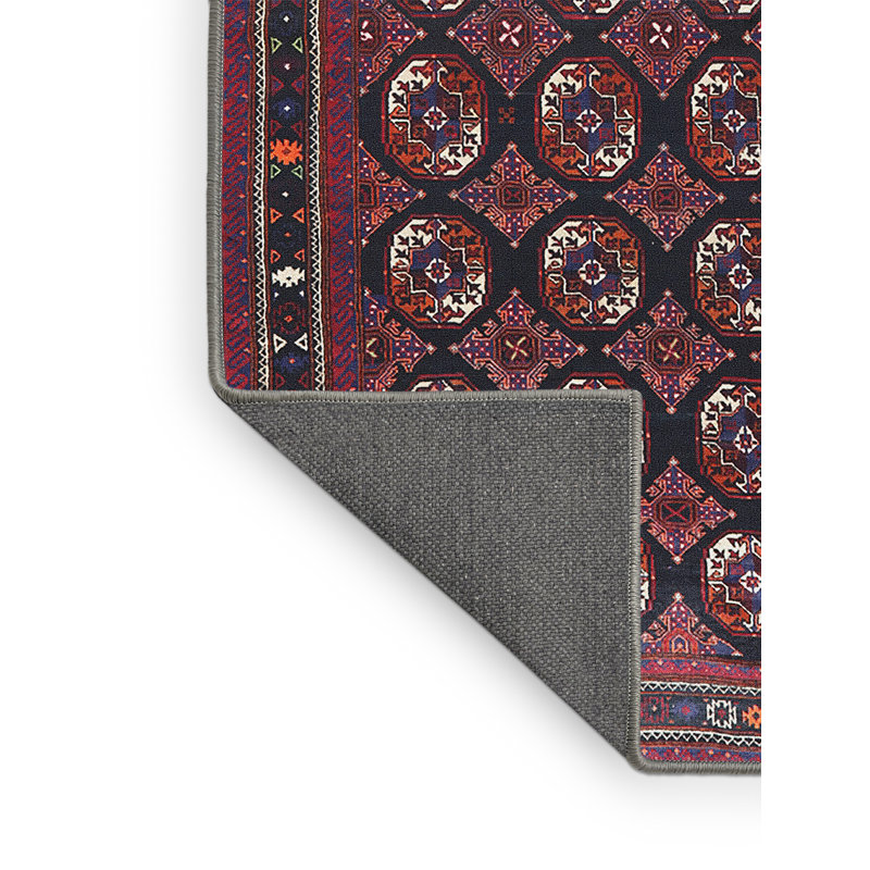 Tapis géométrique rouge / bleu marine, Rectangle 4 pi x 6 pi