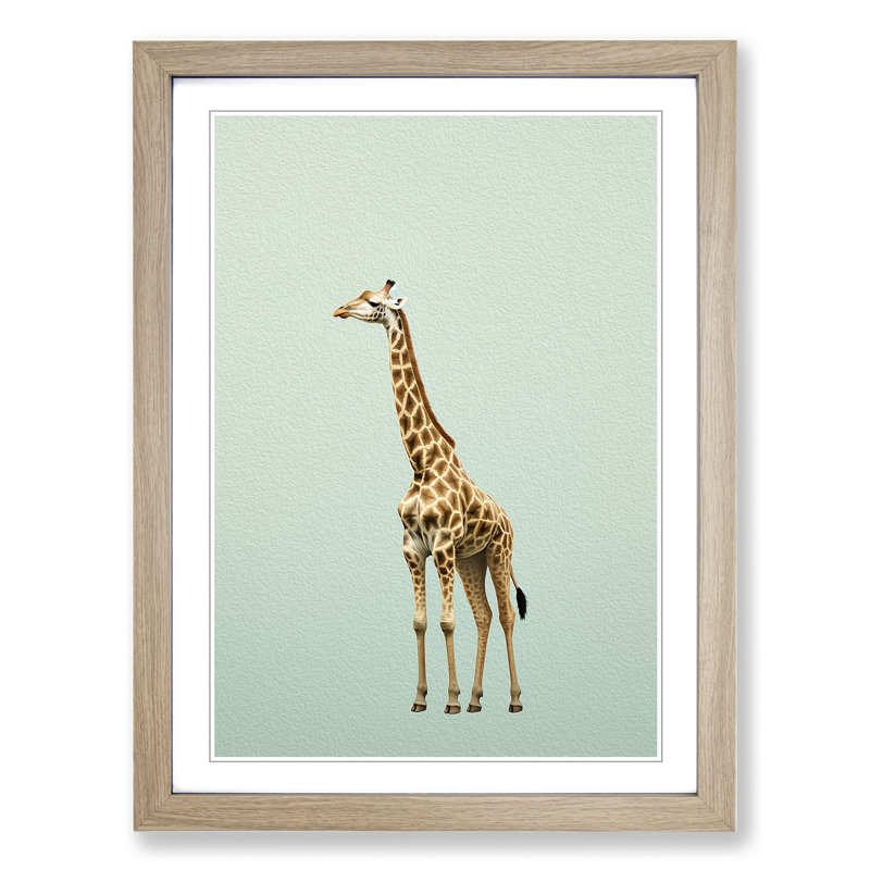 Giraffe Minimalism No.2 - Framed Print, 64cm H x 46cm W x 2cm D, Oak