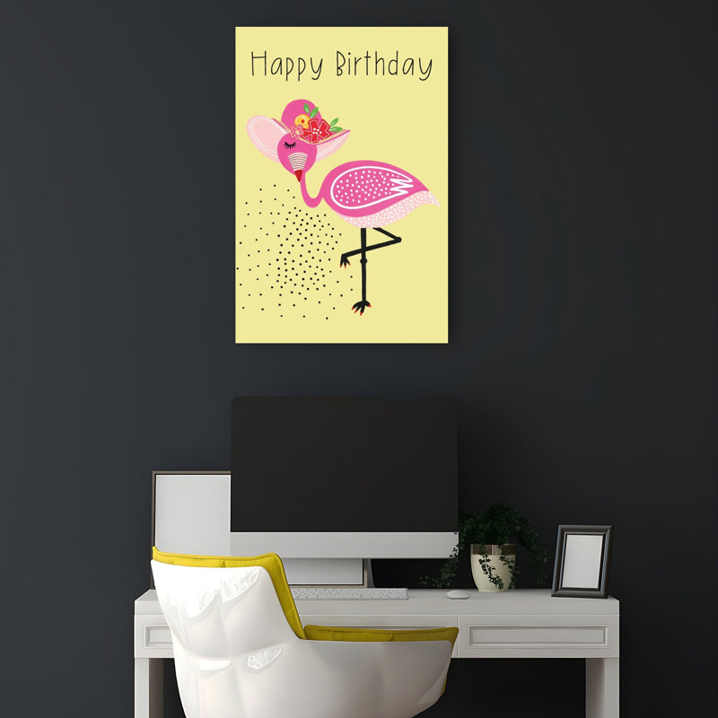 «Whimsical Flamingo Celebration», art mural fantaisiste, oiseau tropical, fleur tropicale, H 18 po x l 12 po