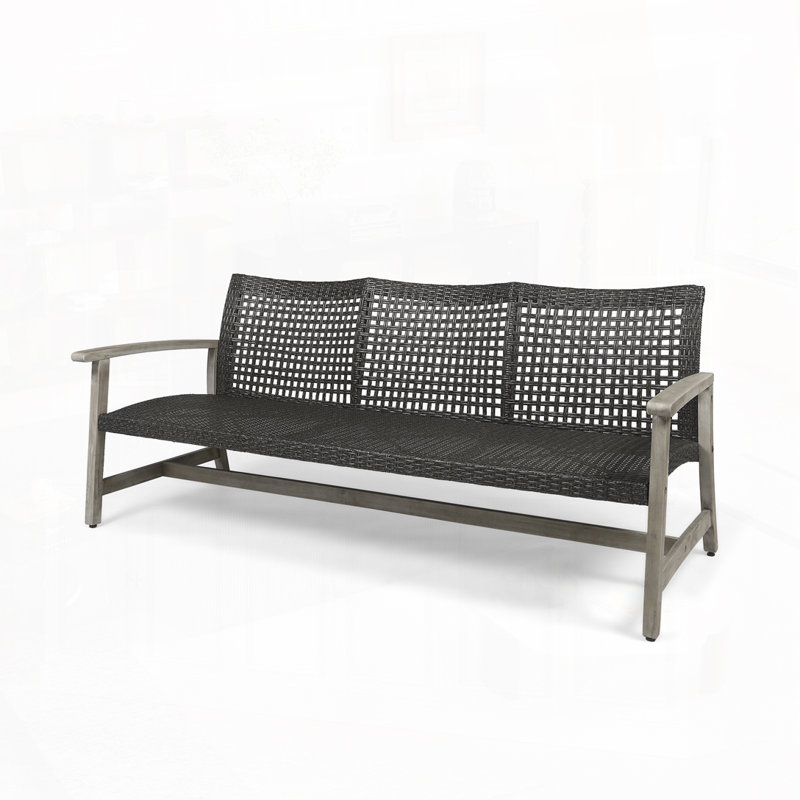 75.25" Outdoor Wood Paito Sofa, Dark Gray/Gray