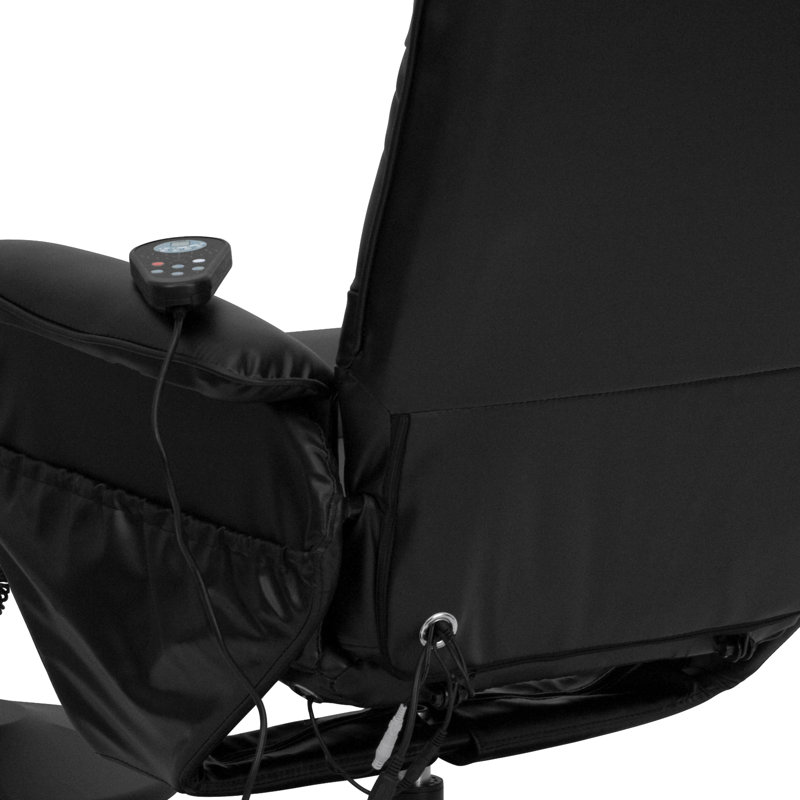 Massaging Multi-Position Recliner with Deep Side Pockets and Ottoman with Wrapped Base, Black