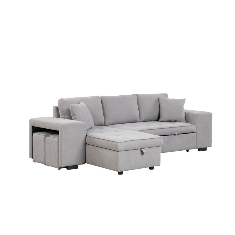 3 Seat Sectional Couch with Storage Chaise and 2 Stools for Living Room Furniture Set