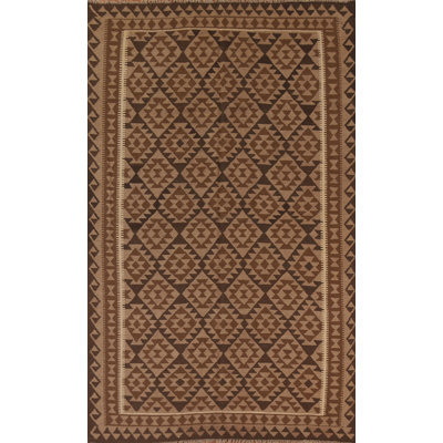 Tapis oriental brun en laine Kilim 7 x 10