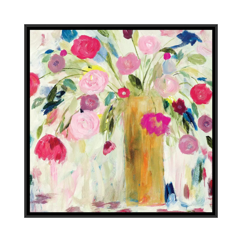 « amitié fleuris », impression sur toile, H 18 po x l 18 po x P 1,5 po, Toile encadrée noire, Pas de tapis