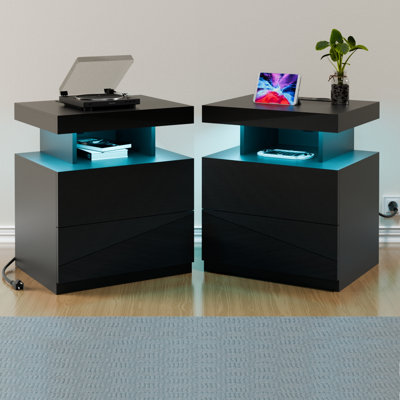 Modern Nightstand With Wireless Charging Station And LED Light ( Set Of 2 ) by Ivy Bronx