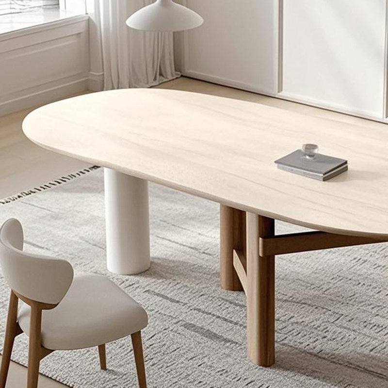 Table ovale crème de style roche crème, H 29,52 po x L 78,74 po x l 31,49 po