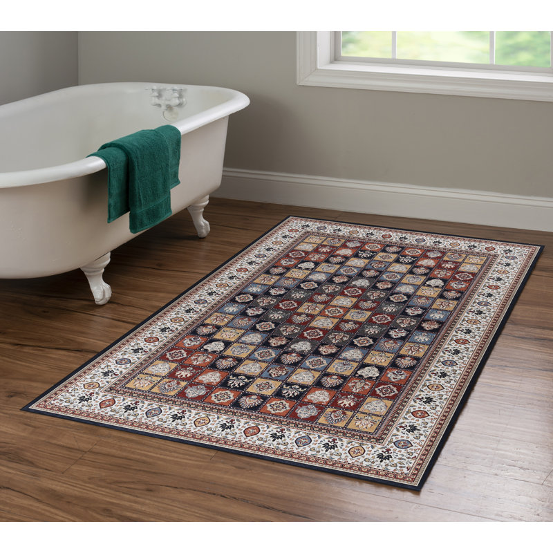 Tapis rouge et ivoire tissé à plat à la machine avec envers antidérapant Emanuel, Rectangle 3 pi 3 po x 5 pi