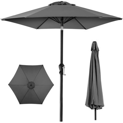 Shovon 10ft Outdoor Steel Market Patio Umbrella w/ Crank, Tilt Push Button, 6 Ribs