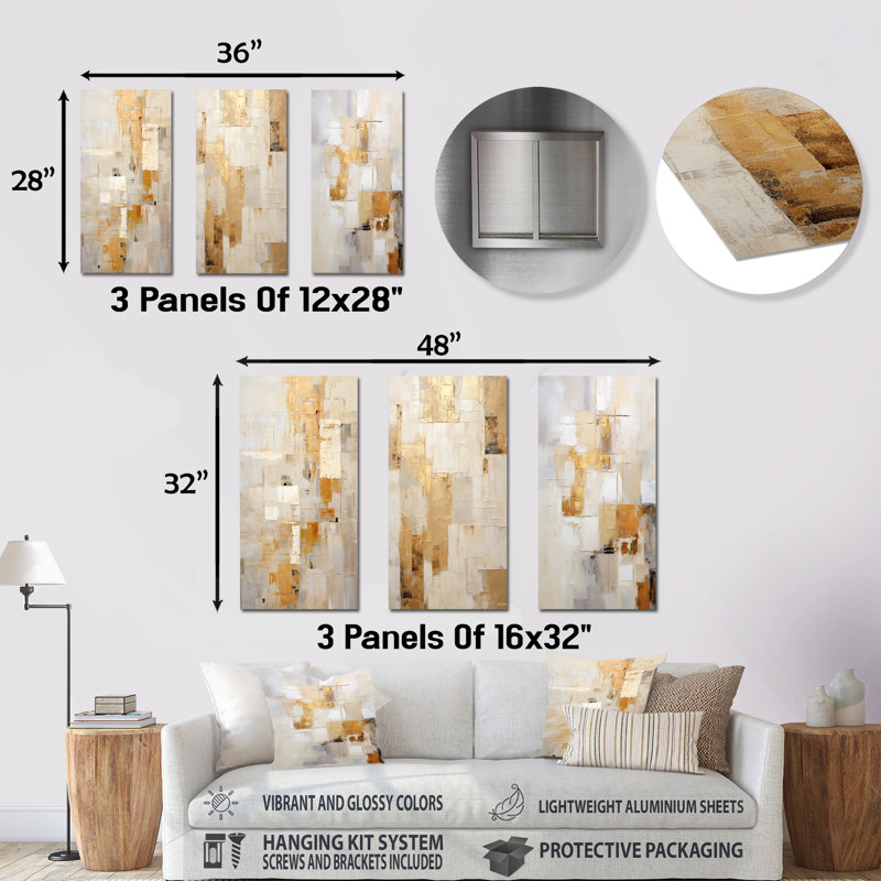 Ensemble de salon beige et doré Dream Collage - formes abstraites en métal 3 pièces, H 32 po x l 48 po