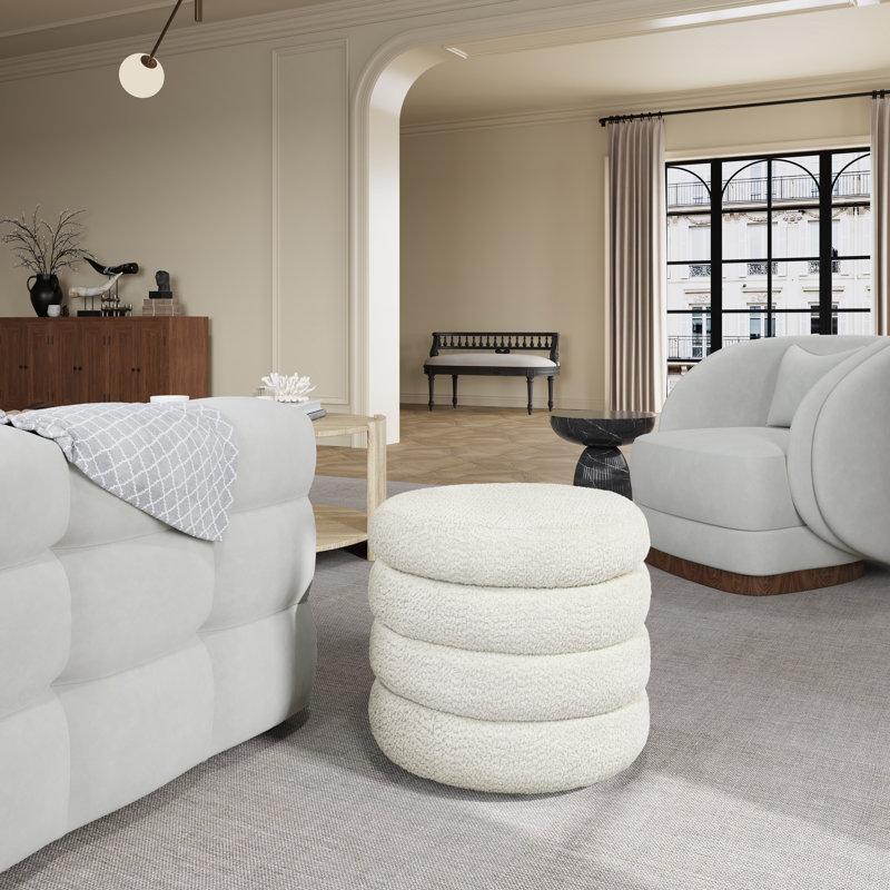 Gowon Storage Ottoman, Round Ottoman with Storage, Upholstered Ottoman with Soft Padded Seat, Footrest Stool Ottoman Foot Stool for Dorm Makeup Living Room