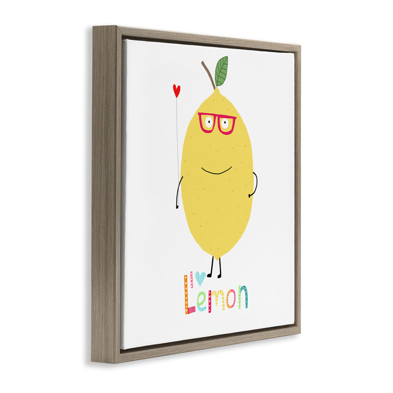 Art mural amusant sur toile flottante encadrée citron par Carla Daly, Cadre flottant orme Montalcino, H 18 po x l 18 po