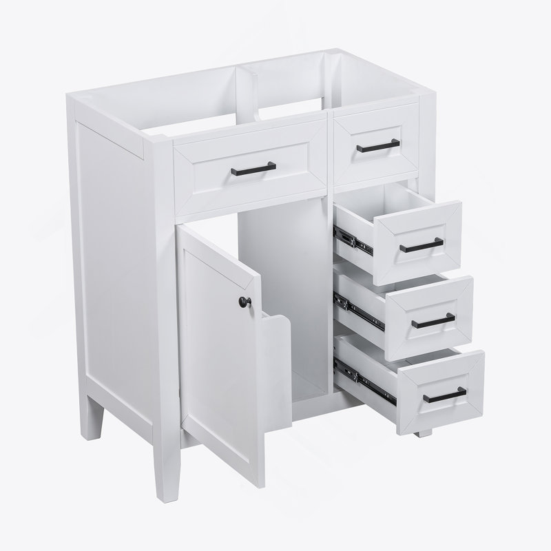 Meuble-lavabo autoportant moderne avec structure solide et trois tiroirs, parfait pour les solutions de rangement élégantes.