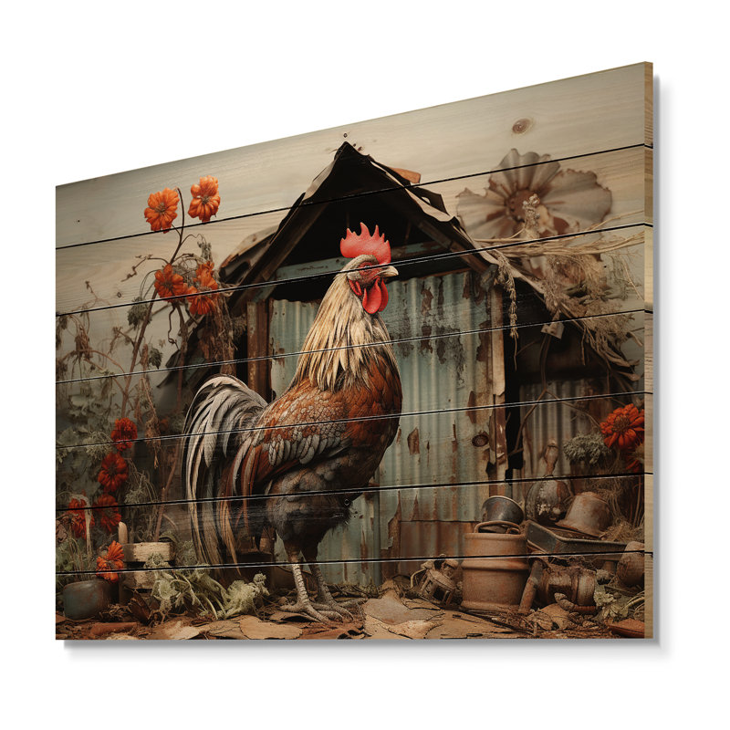 «Canita Roaster Barnyard Serenade I», reproduction sur bois naturel, H 10 po x l 20 po x P 0,78 po