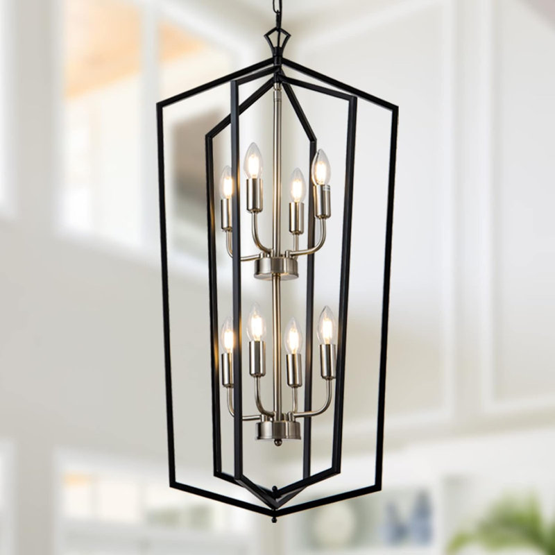 Luminaire suspendu 8 lumières de style campagnard avec lanterne pour îlot de cuisine, Noir mat
