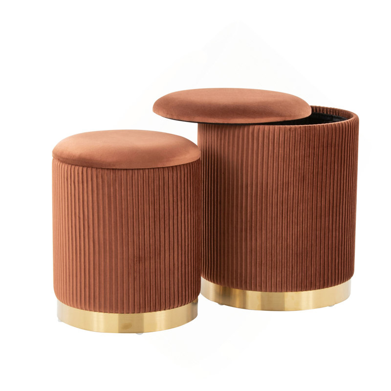 Ensemble de repose-pieds gigogne en métal doré et velours brun clair, Velvet, Marron clair