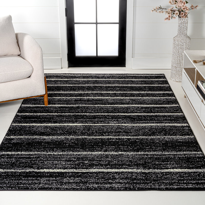 Komon Minimalist Stripe Black/Cream Rug, Rectangle 3' x 5'