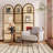 67" Arched Folding Room Divider with Magazine Display Rails-1843227837
