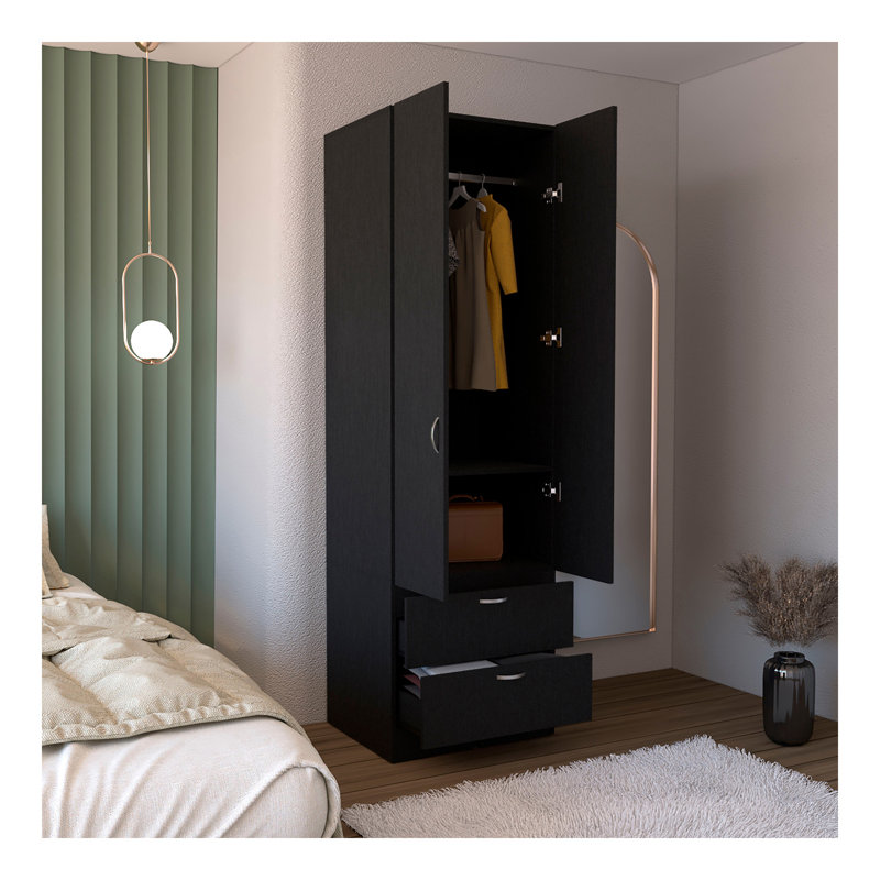 Armoire penderie H 76 po, 2 tiroirs, 1 tablette, noir Armoire