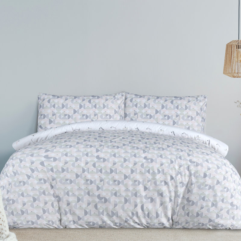 Polyester Geometric Shapes Duvet Cover, Blue, King Duvet Cover + 2 Standard Pillowcases