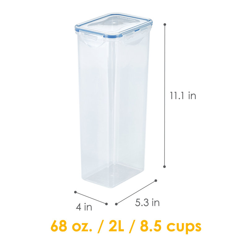 Clear Rectangular Plastic Airtight Pasta Storage Container, 8.5-Cup