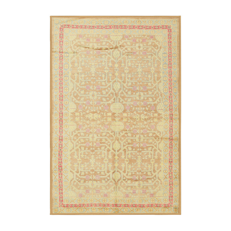 Tapis traditionnel jaune / rouge clair, Rectangle 7 pi x 10 pi