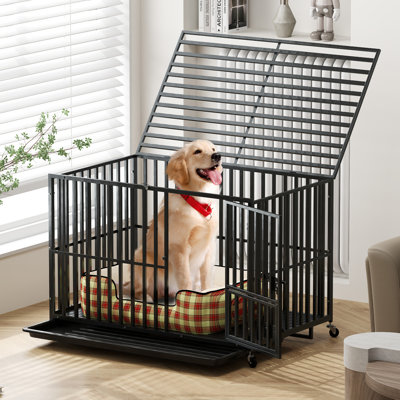 Ferndown Heavy Duty Metal Dog Crate Kennel with Removable Tray & Wheels for Large Medium Dogs