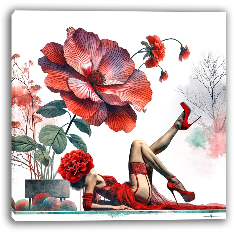 Art mural sur toile Scarlet Bloom Elegance, H 12 po x l 12 po x P 1 po