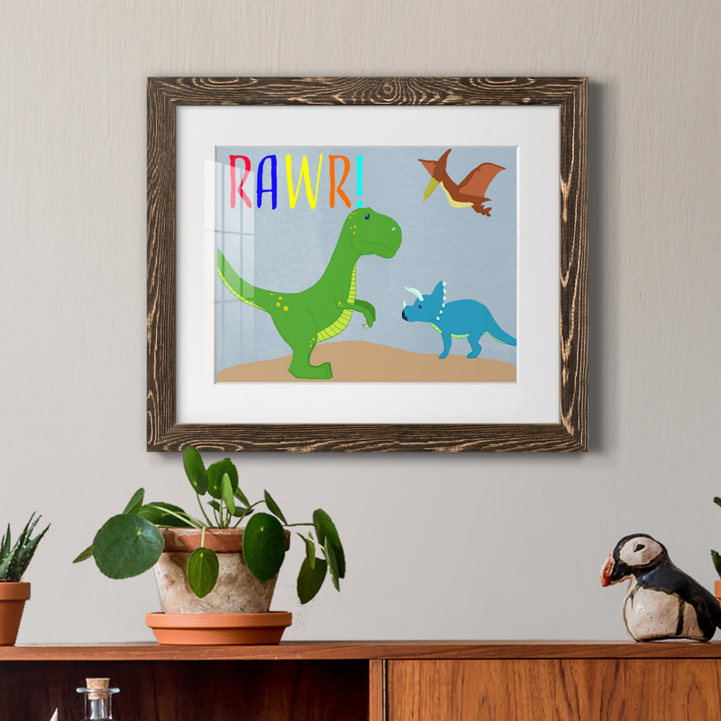 Rawr! par J Paul - Reproduction d'art textuel sur papier encadré, Encadré de bois de noyer, H 20 po x l 17 po x P 1,5 po
