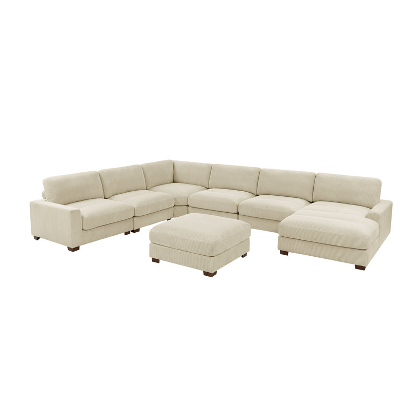 Azuri 7 - Piece Upholstered Sectional, Beige Corduroy