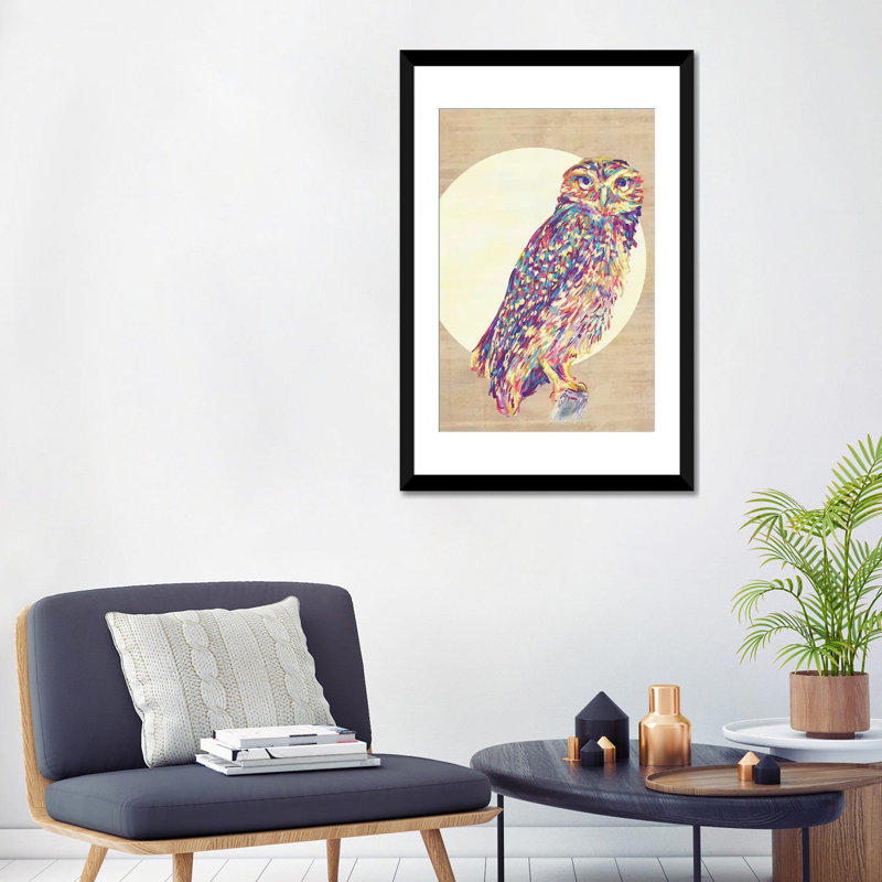«Owls» sur toile, H 32 po x l 24 po x P 1 po, Papier d'art encadré noir, Blanc