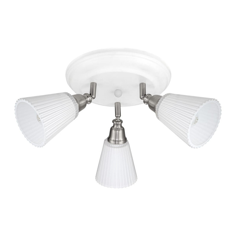Leverton 3 Light Modern Round Plate Ribbed Glass Spotlight - White Base, 23x23x21cm, 3xE14. Max. 10W LED (Bulb not included)