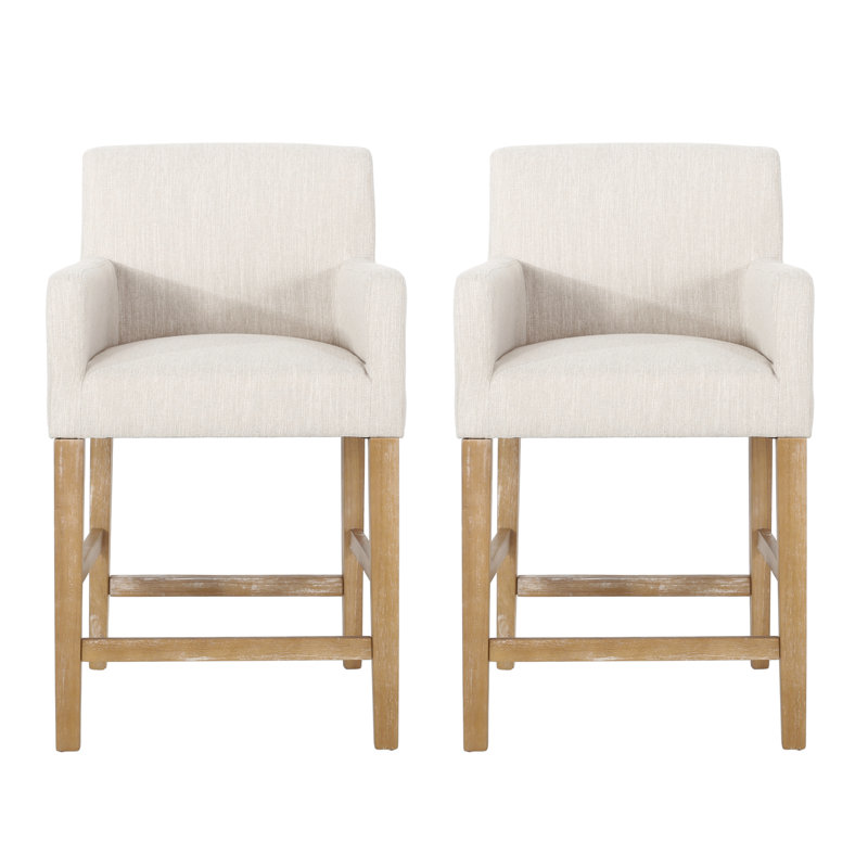 Alighiero Solid Wood Stool, Counter Stool (26" Seat Height), Beige/Weathered Brown, 2