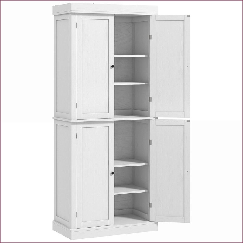 Armoire de cuisine avec grain de bois de 72,5 po de hauteur et 4 portes | 2 tablettes réglables | Panneau de particules