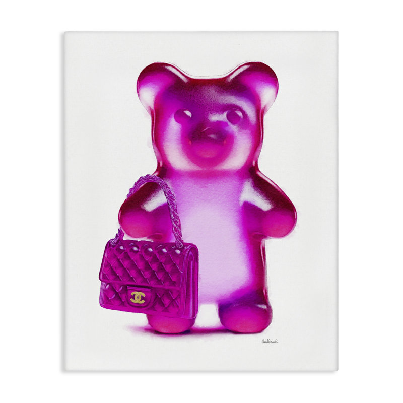  «Pink Bear & Purse», art mural sur toile par Amanda Greenwood, H 48 po x l 36 po