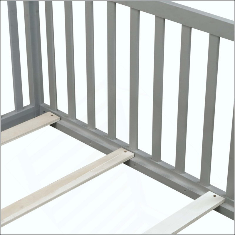 Lit de plancher avec garde-corps à haute barrière, avec porte, lit de plancher en bois d'hévéa avec garde-corps de sécurité