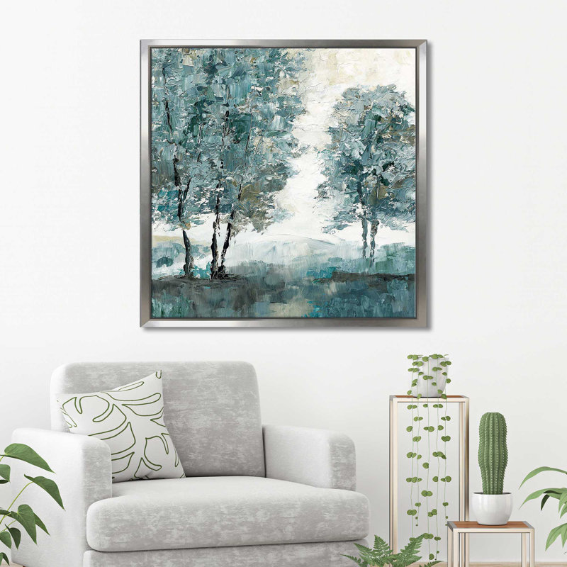 Teal Sentinel II par Nan - Peinture, Cadre flottant argent, H 39,5 po x l 39,5 po x P 2 po