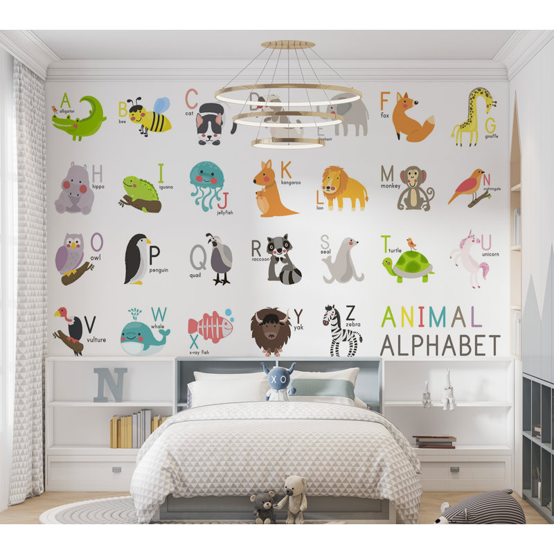 Papier peint de qualité supérieure - Alphabet animaux, L 108 po x l 150 po