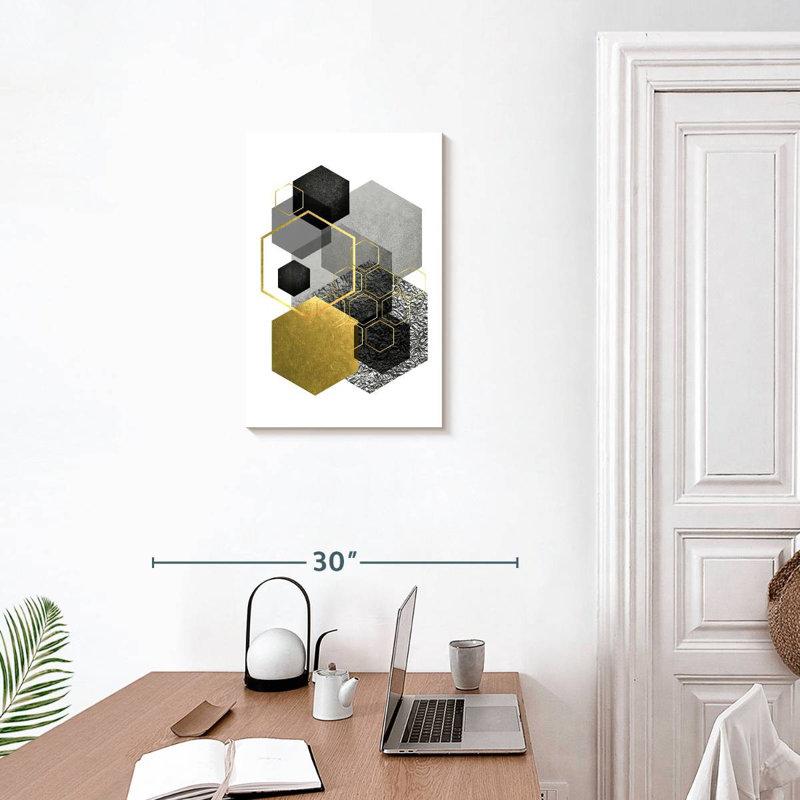Avery Black Grey Gold Geo I, 24" H x 16" W