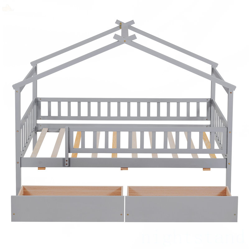 Lit simple en bois avec deux tiroirs