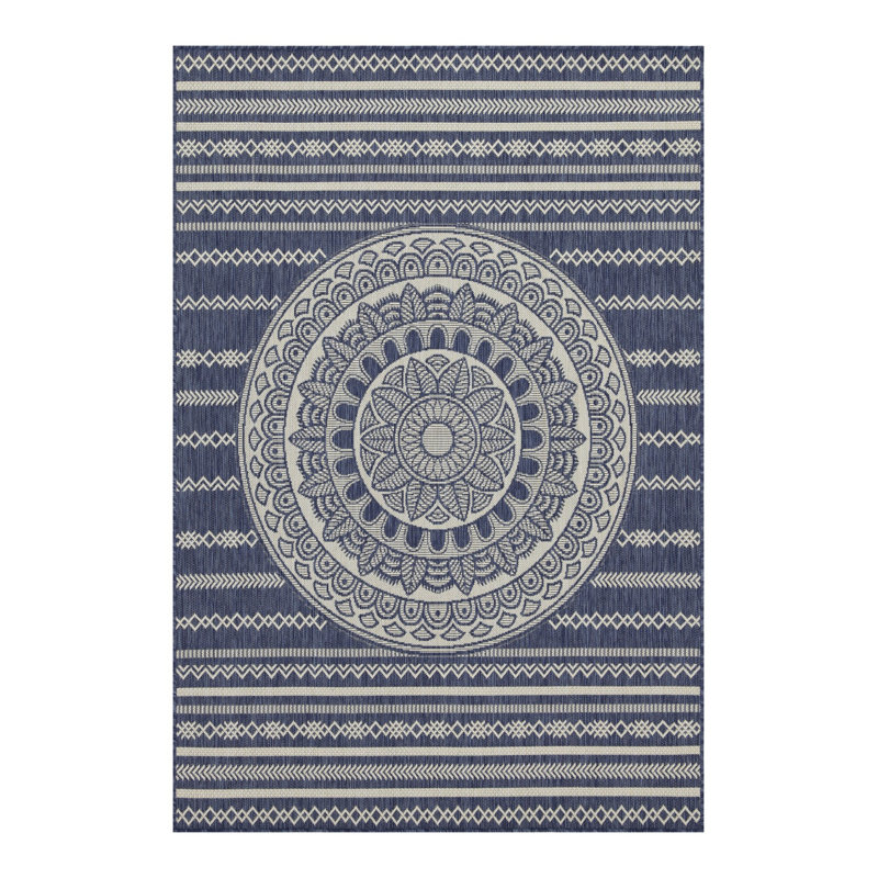 Sunshine Blue Indoor/Outdoor Runner Rug 2'7'' x 7'3'' - Stain Resistant Flatweave Entryway Patio Rug for Kids & Pets