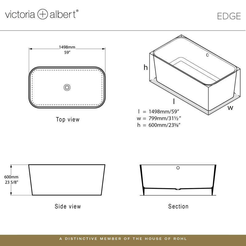 Edge 59" x 31-1/2" Freestanding Soaking Bathtub in Volcanic Limestone with No Overflow Hole