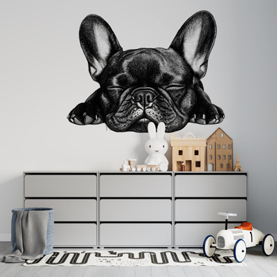 Sleeping Bulldog Vinyl Decal - Cute French Bulldog Wall Sticker - Removable Dog Decor for Home, Office