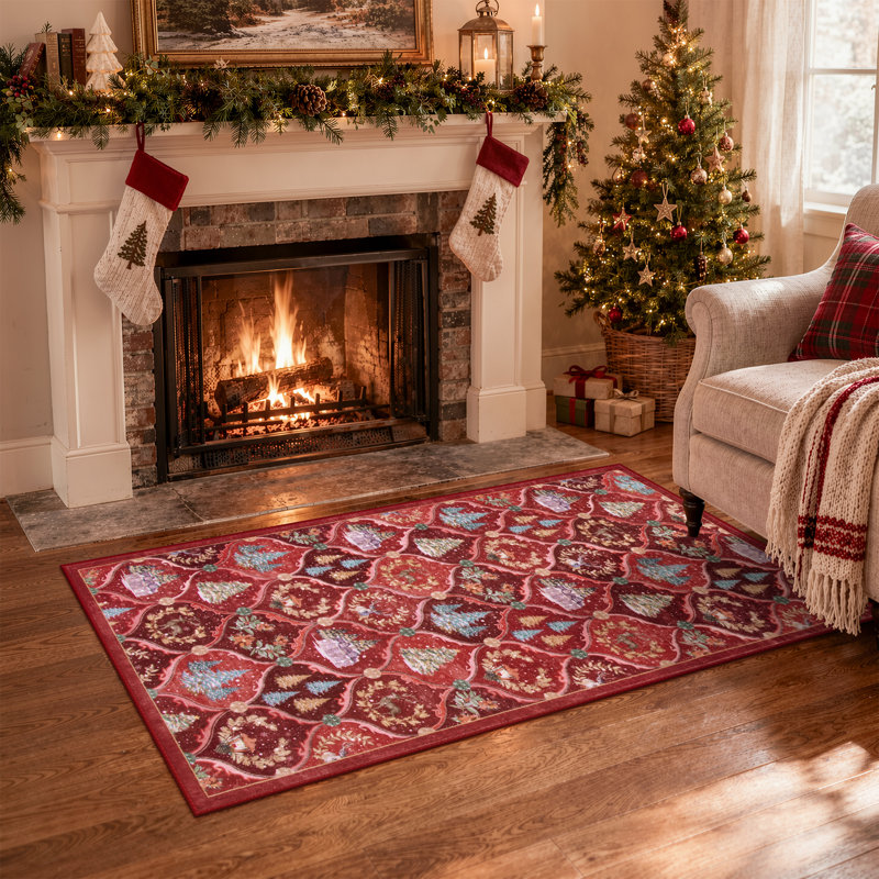 Tapis de Noël Laraven, tapis de Noël antidérapant lavable, Rectangulaire 2 pi x 4 pi