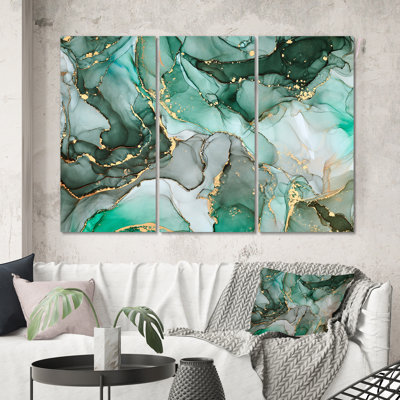 «Green Luxury Abstract Fluid Art III», reproduction d'art sur toile moderne