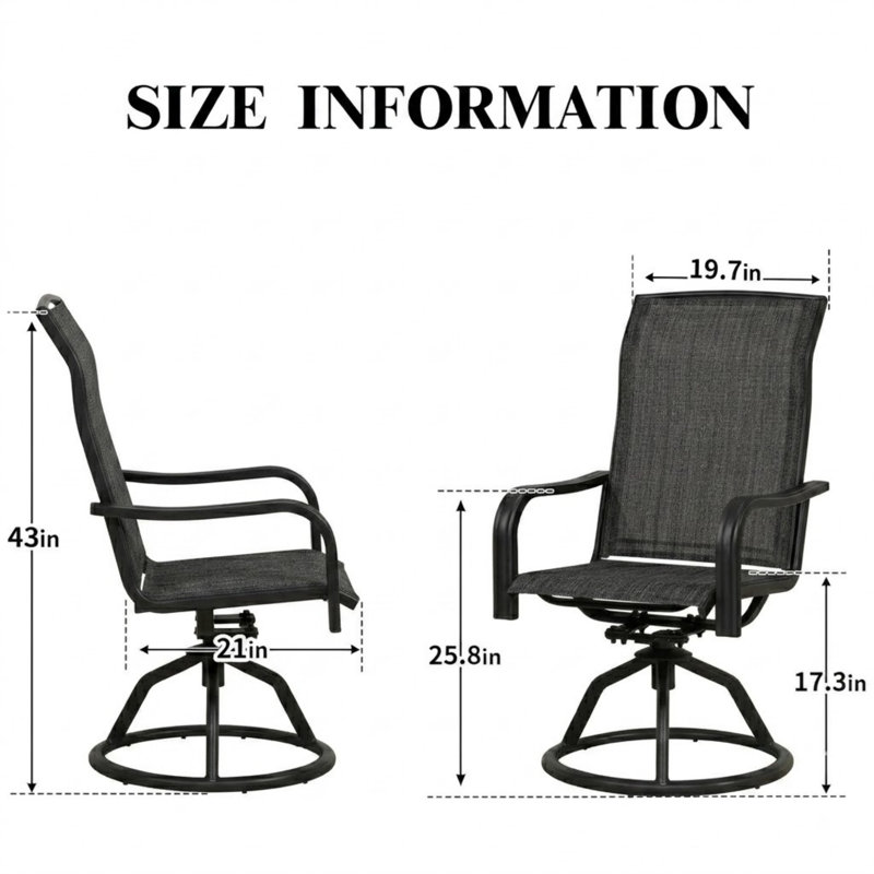Ensemble 6 pièces de chaises de patio pivotantes à haut dossier avec bascule 15 ° avec accoudoirs courbés, 6
