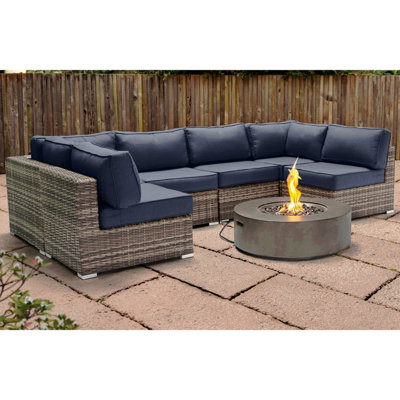 Outdoor 7-Piece Sectional Seating Group With Cushions And Fire Pit – No Assembly Required
