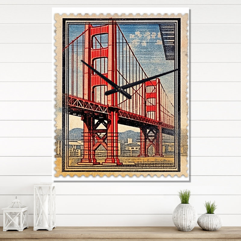 Porte de San Francisco Illustration rétro II - horloge murale moderne San Francisco, Grand