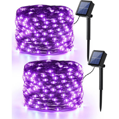 Purple Halloween Lights, 39.37Ft 120 LED Purple Fairy Lights, Solar Powered Purple Lights 8 Modes, Twinkle Outdoor Halloween Fairy Lights String For Halloween Party Home Room Decor, Black Wire