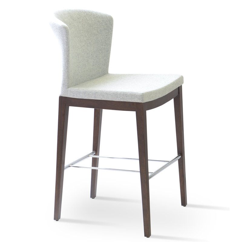 Capri Counter & Bar Stool, Black Faux Leather, Walnut, Counter Stool (24" Seat Height)