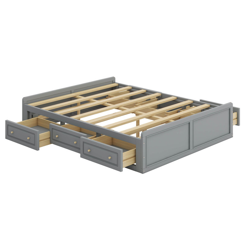 Base de lit plateforme grand en bois avec 6 tiroirs de rangement